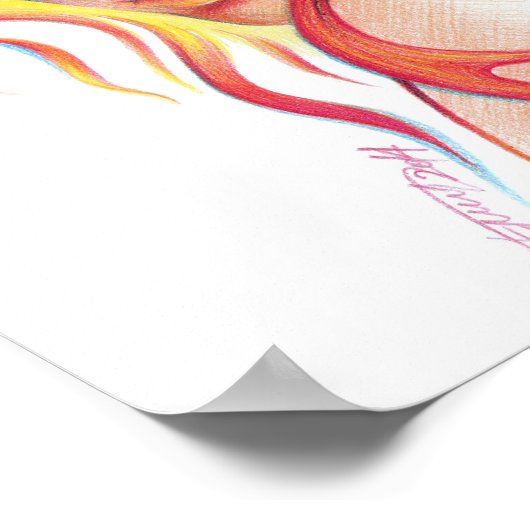 ファイアウーマンシュールファンタジーポートレートスケッチアート ポスター (角)