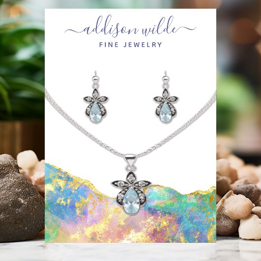 ファイアオパールレインボージェムストーンネックレスディスプレイカード 名刺