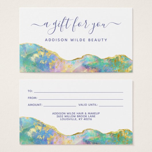 ファイアオパールレインボージェムストーンビジネスギフトカード (正面&裏面)