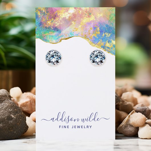 ファイアオペルレインボージェムストーンイヤリングディスプレイカード 名刺