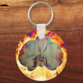 ファイアオーキッド、抽象芸術熱帯フローラ絵画ズ キーホルダー (正面)