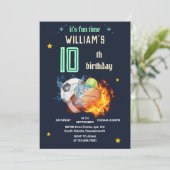 ファイアゲームブルーキッズボーイズスポーツ10誕生日 招待状 (スタンド正面)