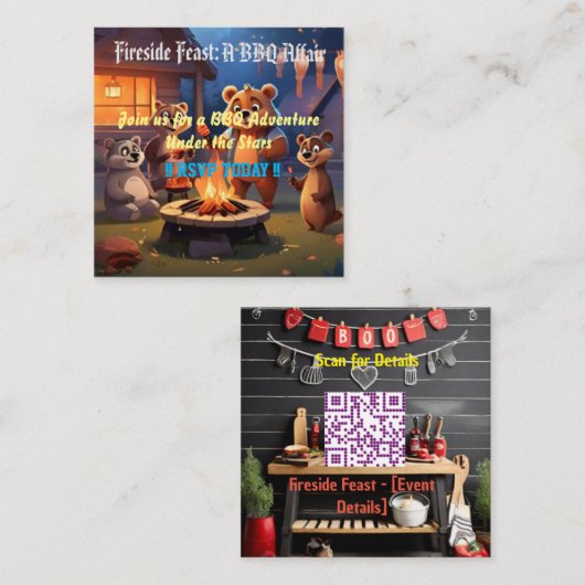ファイアサイドの饗宴: BBQ Bash招待状 エンクロージャーカード (正面/裏面)