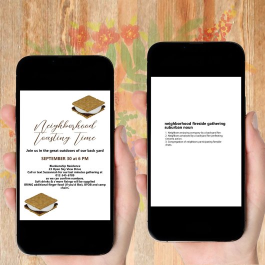 ファイアサイドのSのMores収集デジタルダウンロード 招待状