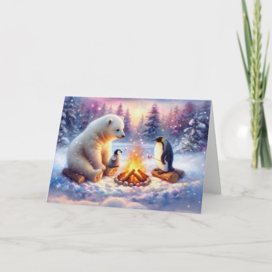 ファイアサイド信仰ポーラベアペンギンのクリスマス シーズンカード (正面)