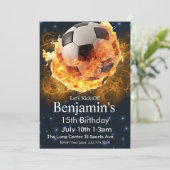 ファイアサッカー誕生日、サッカー誕生日、フットボール 招待状 (スタンド正面)