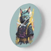 ファイアスプラッシュクールグレー忍者キャットウォリアー ラージ壁時計 (傾斜)