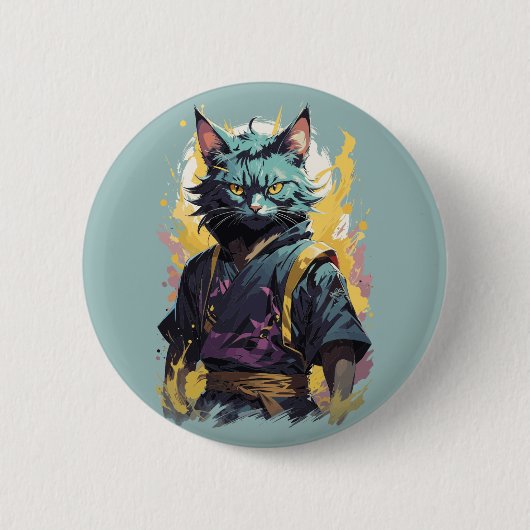 ファイアスプラッシュクールグレー忍者キャットウォリアー 缶バッジ (正面)