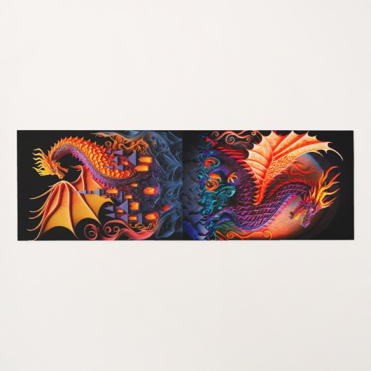 ファイアドラゴンキャッスルファンタジーアート神話的な生き物 ヨガマット (裏面(横))