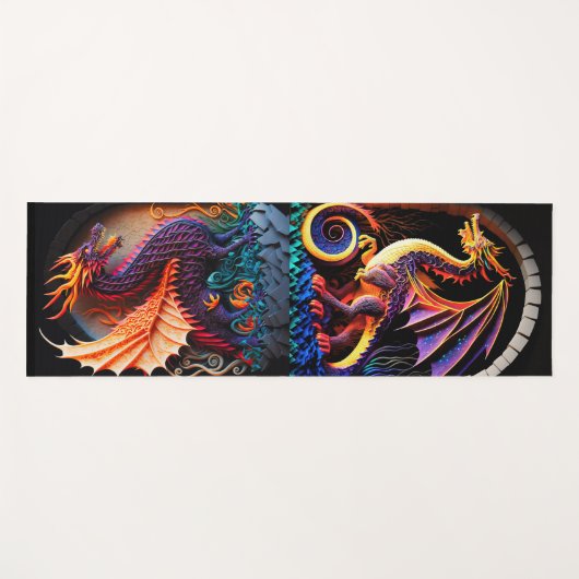 ファイアドラゴンキャッスルファンタジーアート神話的な生き物 ヨガマット (正面(横))