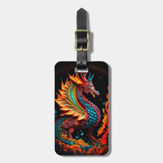 ファイアドラゴンキャッスルファンタジーアート神話的な生き物 ラゲッジタグ (正面縦)