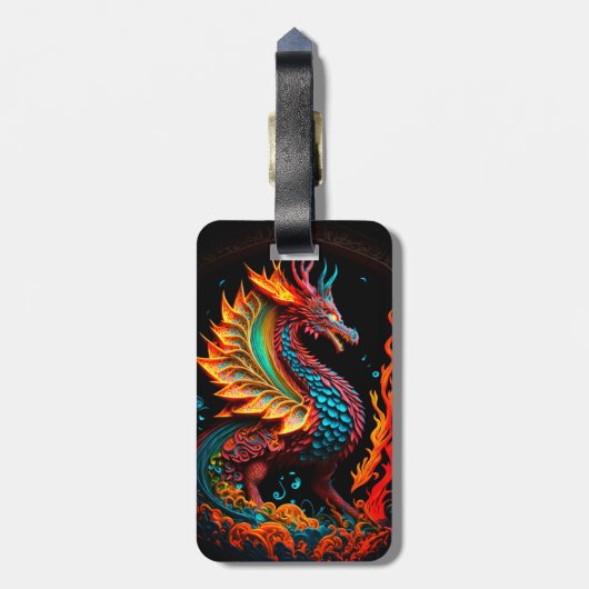 ファイアドラゴンキャッスルファンタジーアート神話的な生き物 ラゲッジタグ (裏面縦)