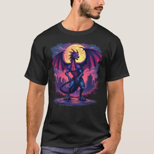 ファイアドラゴンムーンライトシティグラフィックティー Tシャツ (正面)