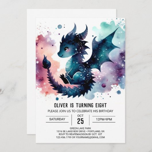 ファイアドラゴン誕生日編集可能 招待状 (正面/裏面)