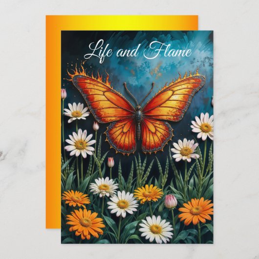 ファイアバタフライ超現実的なアートワークchamomile自然 招待状 (正面/裏面)