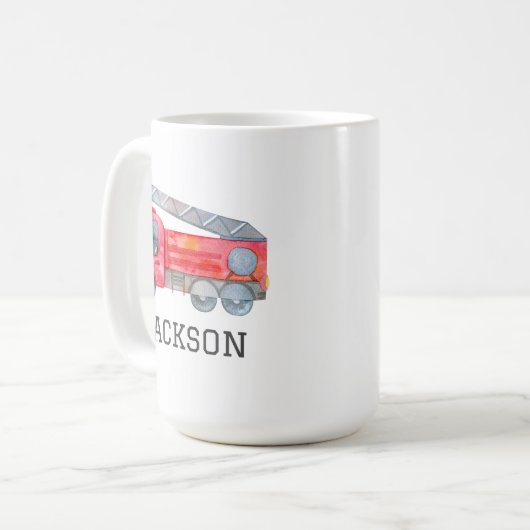ファイアパーソナライズされたートラック誕生日パーティー コーヒーマグカップ (正面左)