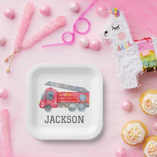 ファイアパーソナライズされたートラック誕生日パーティー ペーパープレート (パーティー)