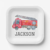 ファイアパーソナライズされたートラック誕生日パーティー ペーパープレート (正面)