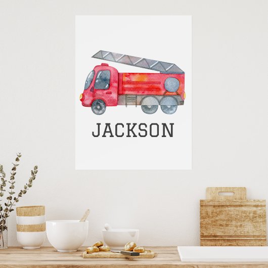 ファイアパーソナライズされたートラック誕生日パーティー ポスター (キッチン)