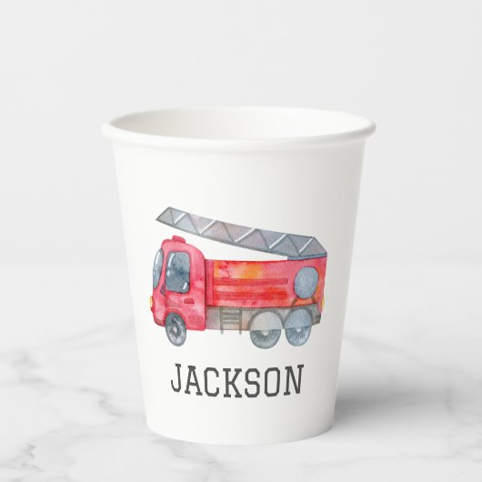 ファイアパーソナライズされたートラック誕生日パーティー 紙コップ (正面)