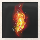 ファイアピーコックの羽根 ガラスコースター (正面)