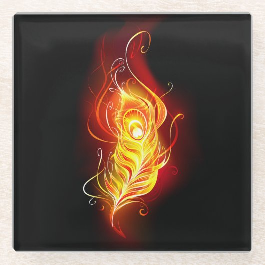 ファイアピーコックの羽根 ガラスコースター (正面)