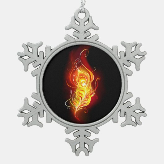 ファイアピーコックの羽根 スノーフレークピューターオーナメント (正面)