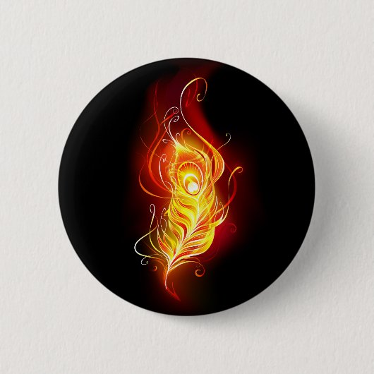 ファイアピーコックの羽根 缶バッジ (正面)