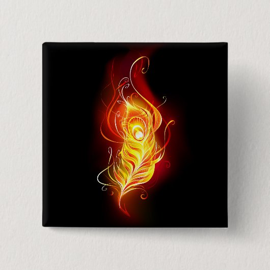 ファイアピーコックの羽根 缶バッジ (正面)