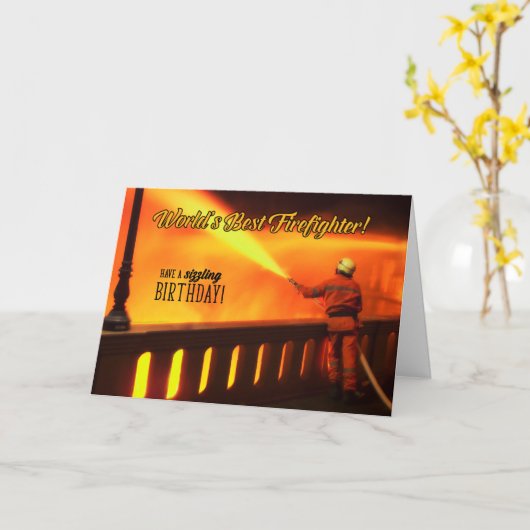 ファイアファイターの誕生日のサイズリングお祝い カード (黄色い花)