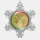 ファイアファイターキャプテンの金ゴールドブグル スノーフレークピューターオーナメント (正面)