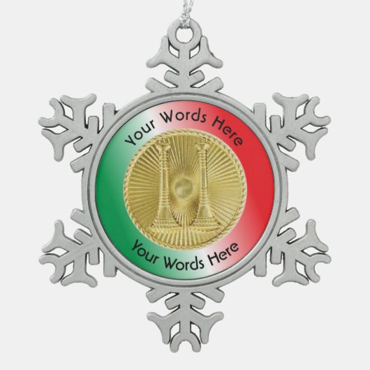 ファイアファイターキャプテン2金ゴールドブグルメダリオン スノーフレークピューターオーナメント (正面)