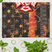 ファイアファイタークロスと炎 キッチンタオル (折り畳み)