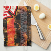 ファイアファイタークロスと炎 キッチンタオル (四つ折り)