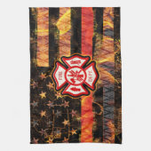 ファイアファイタークロスと炎 キッチンタオル (縦)