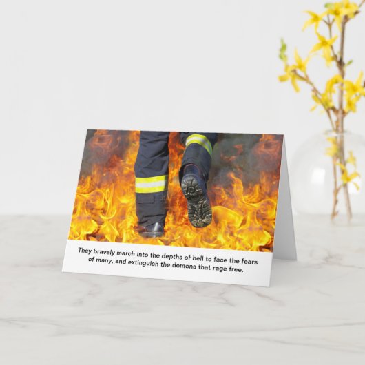ファイアファイターサンキューカードとヒーロー引用文 カード (黄色い花)
