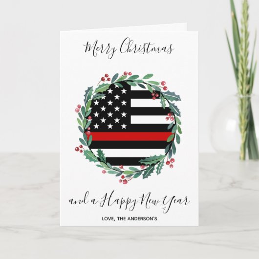 ファイアファイターシンレッドラインクリスマスリースホリデー シーズンカード (正面)