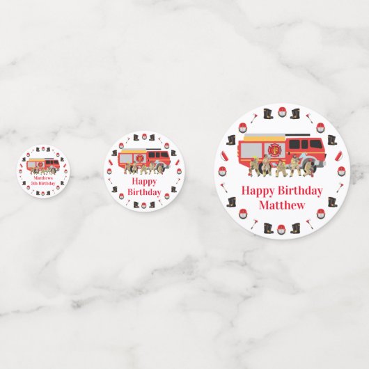 ファイアファイターチャイルドバースデーパーティーテーマデザイン コンフェッティ (正面)