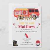 ファイアファイターチャイルドバースデーパーティーテーマデザイン 招待状 (正面)