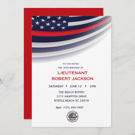 ファイアファイターバースデーパーティーお祝い 招待状 (正面/裏面)