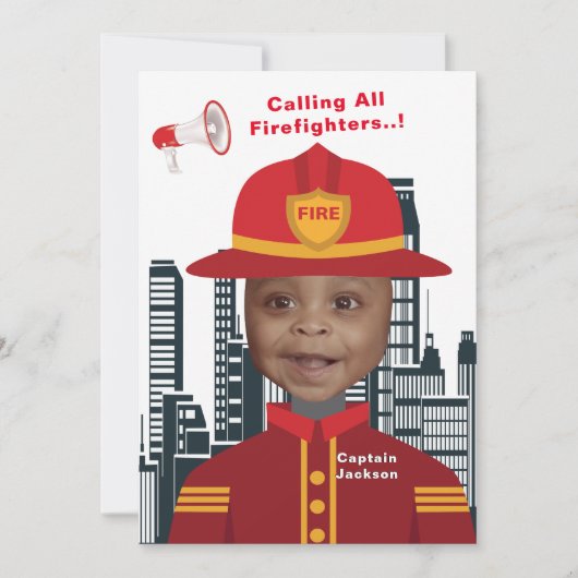 ファイアファイターボーイズ写真テンプレート誕生日 招待状 (正面)