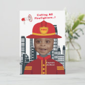 ファイアファイターボーイズ写真テンプレート誕生日 招待状 (スタンド正面)