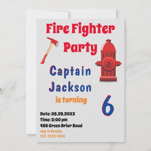 ファイアファイターボーイズ写真テンプレート誕生日 招待状 (裏面)