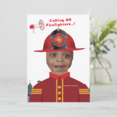 ファイアファイターボーイズ顔インホールフォト誕生日 招待状 (スタンド正面)
