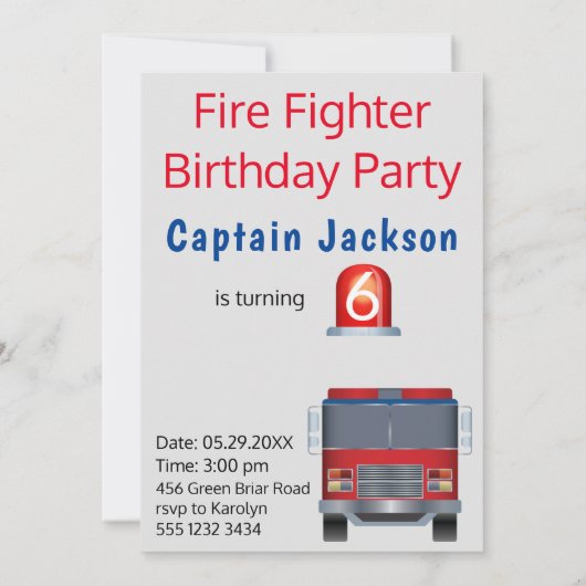 ファイアファイターボーイズ顔インホールフォト誕生日 招待状 (裏面)