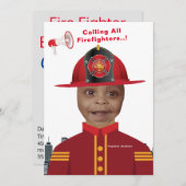 ファイアファイターボーイズ顔インホールフォト誕生日 招待状 (正面/裏面)