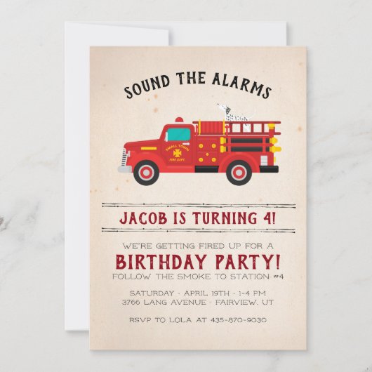 ファイアファイター子供の誕生日招待状 招待状 (正面)