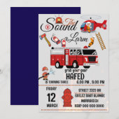 ファイアファイター誕生日パーティーの招待テンプレート 招待状 (正面/裏面)