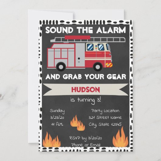 ファイアファイター誕生日招待状 招待状 (正面)