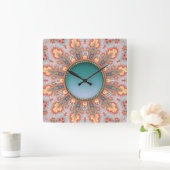 ファイアフラク太陽のタルオレンジティール(緑がかった色)ウォールクロック スクエア壁時計 (ホーム)